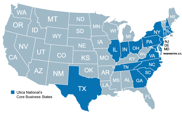 Utica National's Core Business States