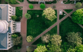 arial shot of college campus